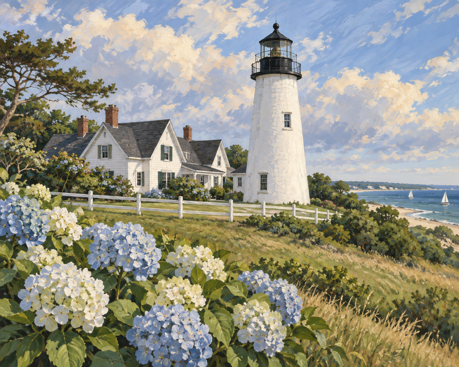 Painted artwork interpretation of Chatham Light.