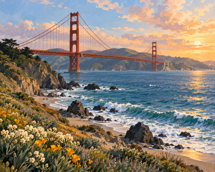 Painted artwork interpretation of Golden Gate Glow.