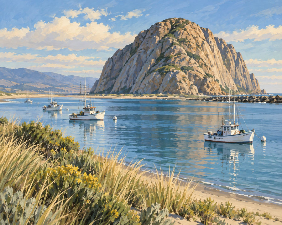 Painted artwork interpretation of Morro Bay Morning.