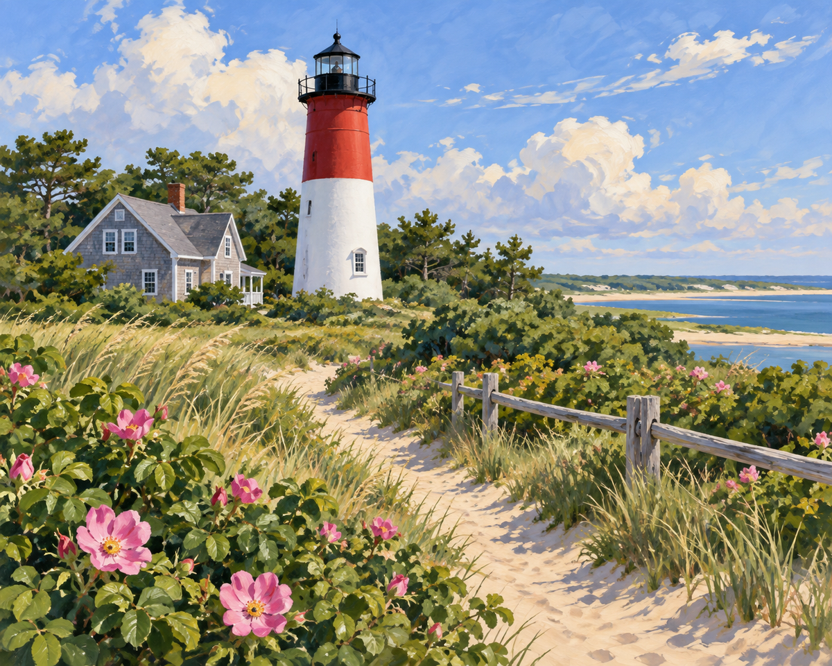 Painted artwork interpretation of Nauset Light.